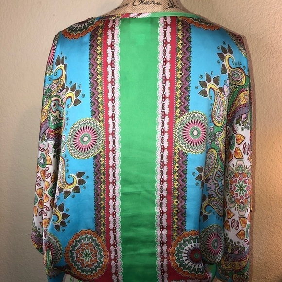 Ivy Jane Green Silky Feel Kimono/Scarf Blouse with Drawstring Blouse Size M - Picture 8 of 10